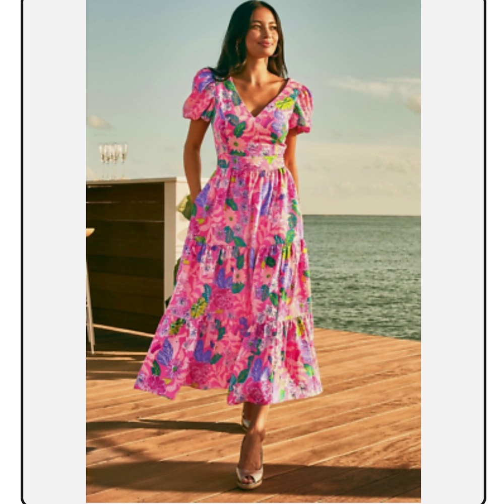 Lilly Pulitzer Grace Dress Pink Isle Best of Friends Cancer Awareness print